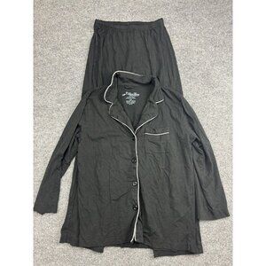 Fishers Finery Pajama Set Womens XS Black Long Sleeve Button Top Pants Sleepwear